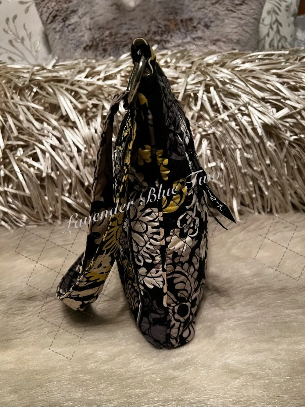 VERA BRADLEY Baroque 2008 Zipper Hipster Crossbody Black Yellow Y2K Floral